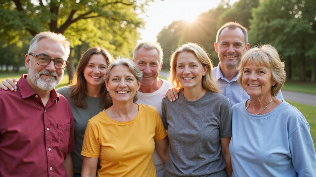 Un gruppo di persone sorridenti e in salute che celebrano il loro benessere, rappresentando storie di successo